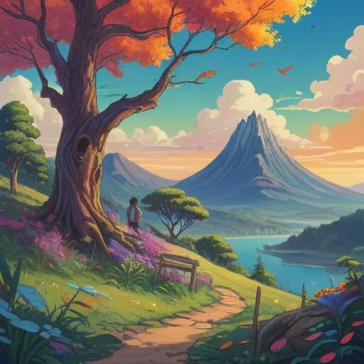 A thought-provoking illustration depicting the emotional journey of breaking up, ethereal elements symbolizing personal growth, a serene landscape with a setting sun, two figures standing apart yet connected by a thread of light, symbolism of transformation and letting go, reflective and meditative atmosphere, subtle colors, 4k