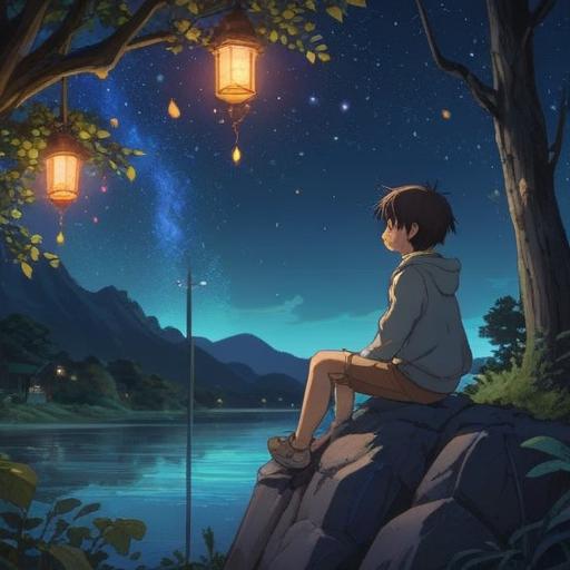 A serene and contemplative scene depicting a thoughtful young person gazing at the night sky, surrounded by twinkling stars, a gentle breeze rustling leaves, symbols of love and connection subtly woven into the environment, a sense of longing and hope, spiritual energy radiating around, meaningful signs appearing in the atmosphere, an aura of introspection and clarity, 4k