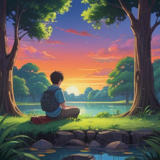 A thoughtful and introspective scene, a person sitting alone in a serene park, surrounded by nature, deep in contemplation, symbolic imagery reflecting spiritual growth, subtle hints of personal transformation in the background, soft sunlight filtering through trees, tranquil atmosphere, emotional resonance, 4k