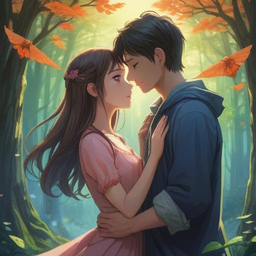 A poignant scene depicting a couple parting ways, ethereal light illuminating their faces, a sense of deep emotion in the air, symbolic imagery representing spiritual growth and transformation, vibrant colors reflecting the bittersweet nature of farewell, a serene environment suggesting introspection and reflection, 4k