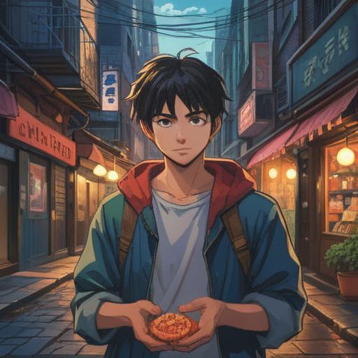 A young man discovering a lucky charm that changes his fate, vibrant colors, a sense of hope and transformation, urban setting with bustling streets, a hint of magic in the air, expressive facial features showing determination, dynamic composition, 4k