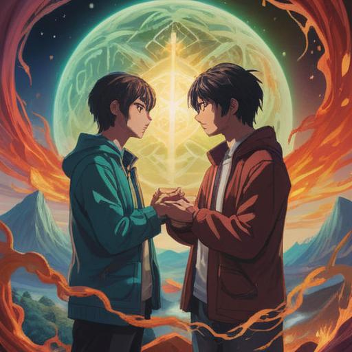 A thoughtful, contemplative scene depicting a heated argument between two individuals, intense emotions displayed on their faces, subtle spiritual symbols hovering in the air, a soft glow illuminating the surrounding space, representing inner conflict and growth, elements suggesting awareness and reflection, a peaceful resolution in the background, 4k