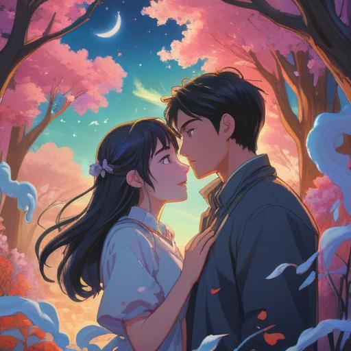 A serene dreamscape featuring a young couple, softly illuminated by ethereal light, symbolic representations of love and connection, dreamlike atmosphere with floating elements, gentle colors, a sense of tranquility and spirituality, reflective of deeper emotional meanings, surreal background elements that enhance a sense of wonder, 4k