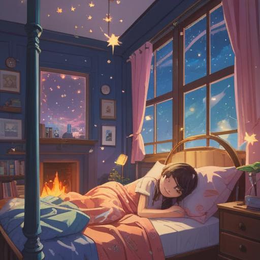 A dreamy illustration of a girl happily waking up after dreaming of her boyfriend, soft pastel colors, sparkling stars in the background, numbers floating around her, symbolizing luck, a cozy bedroom setting with a warm glow, whimsical atmosphere, emotional expression on the girl's face, 4k