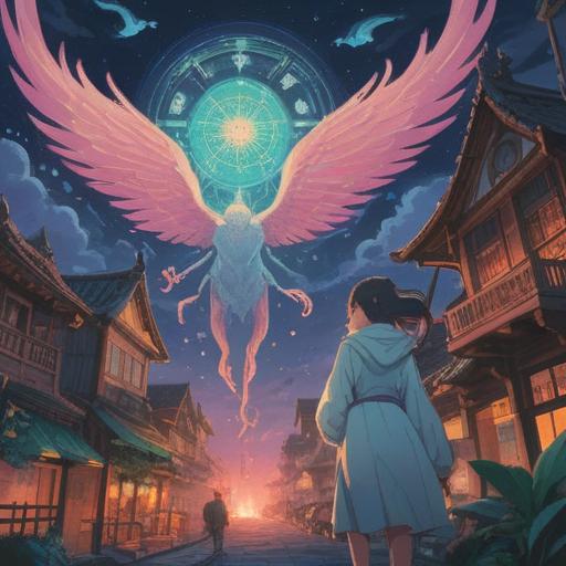 A serene and mystical illustration, gentle pastel colors, ethereal atmosphere, symbols of guidance and protection, signs of spiritual connection, a quiet moment of introspection, a blooming flower representing new beginnings, harmonious energy, 4k