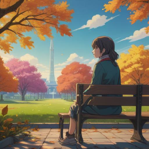 A serene and introspective scene, depicting a woman sitting on a park bench, gazing at the sky with a thoughtful expression, surrounded by blossoming flowers, symbolic of growth and transformation, the sunlight filtering through the trees, gentle breeze flowing, vibrant colors, emphasizing hope and renewal, a sense of spiritual awakening, 4k
