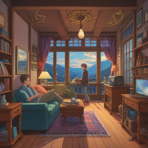 A serene illustration of a couple in a cozy home setting, surrounded by symbols of love and harmony, gentle light filtering through the windows, vibrant flowers representing spiritual growth, cozy furniture reflecting a warm atmosphere, joyful expressions on their faces, meaningful touches like wedding rings and shared moments, a sense of tranquility and connection, 4k