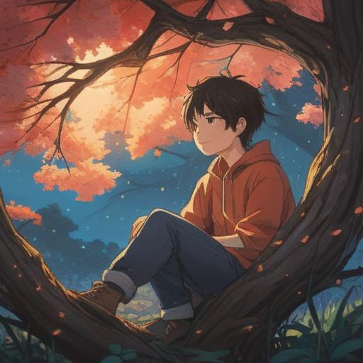 A serene and ethereal scene, a person sitting peacefully under a softly glowing tree, tears gently flowing down their cheeks, radiating light and energy, symbolic representations of spiritual awakening surrounding them, vibrant colors illustrating hope and positivity, tranquil atmosphere, harmonious connection with nature, detailed background with mystical elements, 4k