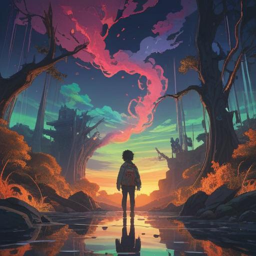 A serene yet unsettling scene depicting a person immersed in conversation with a negative individual, shadows cast around them symbolizing heavy energy, subtle spiritual symbols woven into the environment, a sense of discomfort palpable in the atmosphere, contrasting light and dark elements, ethereal presence nearby suggesting an underlying warning, emotional depth, 4k