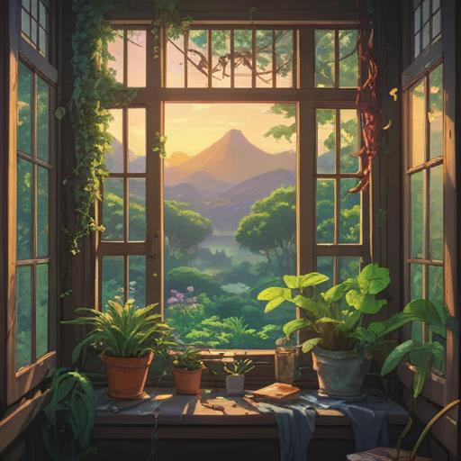 A serene illustration depicting a peaceful individual looking out of a cozy window, surrounded by soft sunlight and plants, reflecting on life choices, a journal and pen in hand, capturing the essence of self-discovery, mindfulness, and joy in late marriage, calming colors, warm atmosphere, 4k