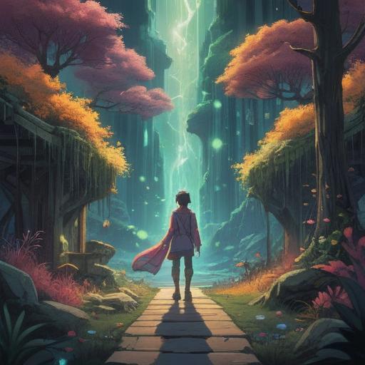 A serene and mystical illustration depicting a person standing between two contrasting paths, ethereal light illuminating the space, symbolic elements representing spiritual choices, a tranquil forest setting, vibrant colors, a sense of peace and contemplation, detailed textures, harmonious atmosphere, 4k