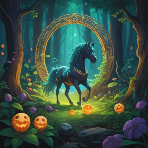 A vibrant illustration of a mystical scene featuring a glowing number, surrounded by lucky symbols like four-leaf clovers, horseshoes, and stars, set in a magical forest, sparkling light effects, serene atmosphere, captivating colors, harmonious design elements, emphasizing the theme of attracting good fortune, 4k