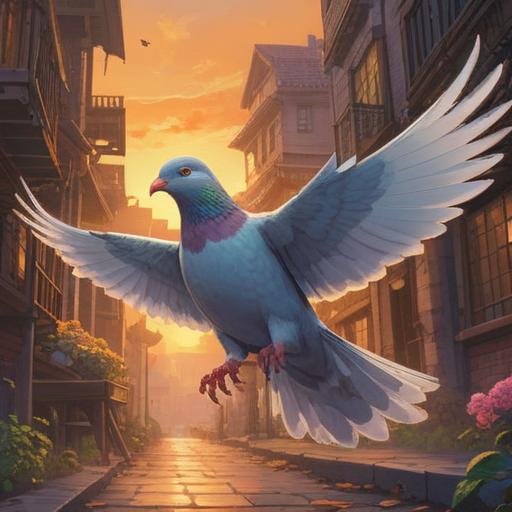 A serene scene depicting a pigeon gracefully approaching, surrounded by a gentle glow, symbolizing a positive spiritual sign, soft sunlight filtering through the trees, peaceful urban setting, people observing with calm expressions, sense of connection and tranquility, uplifting atmosphere, 4k