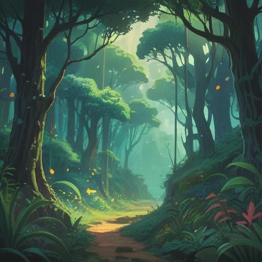 A serene and mystical scene, ethereal light filtering through lush green trees, a tranquil forest clearing, strands of hair gently floating in the air, symbolizing spiritual enlightenment, vibrant colors, soft focus, calming atmosphere, nature's beauty, 4k