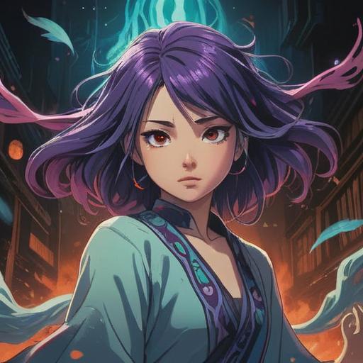 A mystical scene depicting a person dyeing their hair, surrounded by ethereal symbols representing spiritual warnings, a dark aura in the background, intricate details in the hair dyeing process, a translucent mirror reflecting uncertain emotions, soft light illuminating the face, a blend of vibrant and muted colors, symbolic elements like omens and protection charms, captivating atmosphere, 4k