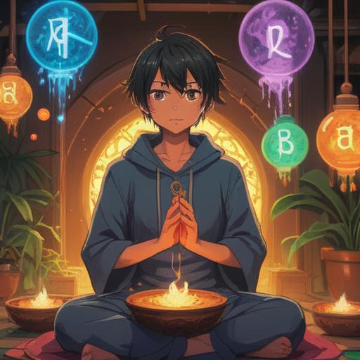 A serene and calming scene depicting a character practicing a spiritual cleansing ritual, surrounded by glowing orbs of light, a tranquil atmosphere, natural elements like flowing water and lush greenery, a sense of inner peace and renewal, ethereal glow, meditation vibes, 4k