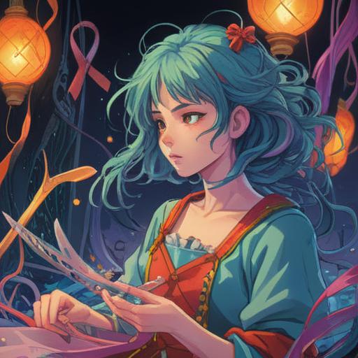 A surreal dreamscape depicting a person cutting their hair with symbolic elements around them, vibrant colors, ethereal atmosphere, floating scissors representing change, wispy hair transforming into butterflies, symbolic representations of spiritual awakening, deep reflections in their eyes, serene yet introspective mood, 4k