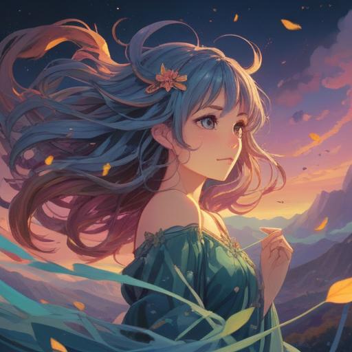 A serene and mystical illustration, soft ethereal colors, a gentle breeze stirring vibrant hair, symbolic representations of spiritual signs, glowing orbs and subtle auras, peaceful nature setting, trees gently swaying, a feeling of calm and reassurance, whimsical and enchanting atmosphere, 4k