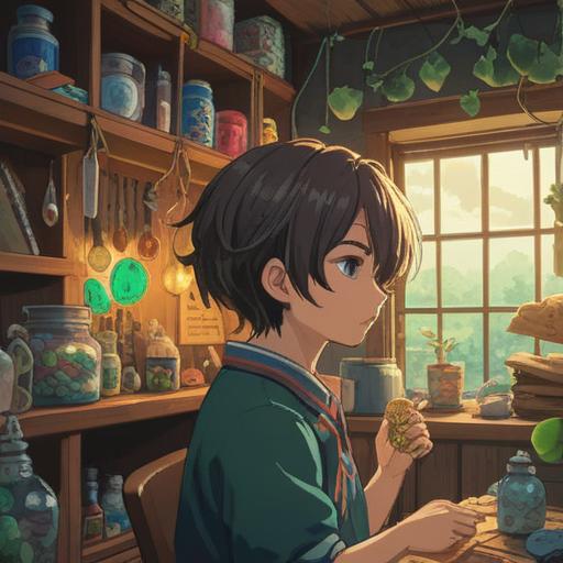 A charming illustration depicting a person contemplating a haircut, surrounded by lucky items like lucky charms, a four-leaf clover, and a horseshoe, serene expression, a cozy salon setting with soft lighting, vibrant colors, whimsical atmosphere, variety of hairstyles displayed in a mirror, harmonious composition, 4k