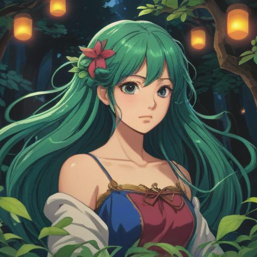 A serene and mystical scene representing the desire to grow hair as a spiritual sign, lush green surroundings, gentle breeze causing the hair to flow gracefully, ethereal light illuminating the face, symbols of growth and transformation in the background, harmonious colors, calming atmosphere, 4k