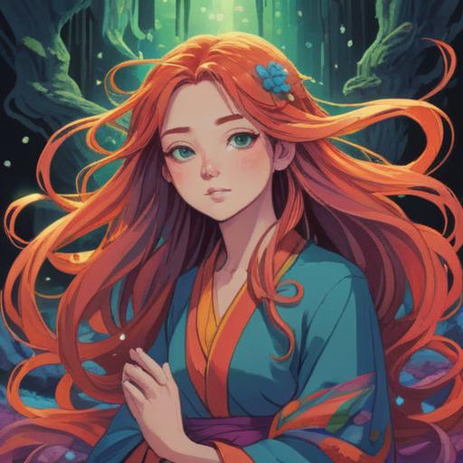 A spiritual representation of hair dyeing, vibrant colors symbolizing transformation, a serene woman in a meditative pose, surrounded by flowing strands of multicolored hair, ethereal light illuminating the scene, mystical symbols in the background, a sense of inner awakening, 4k