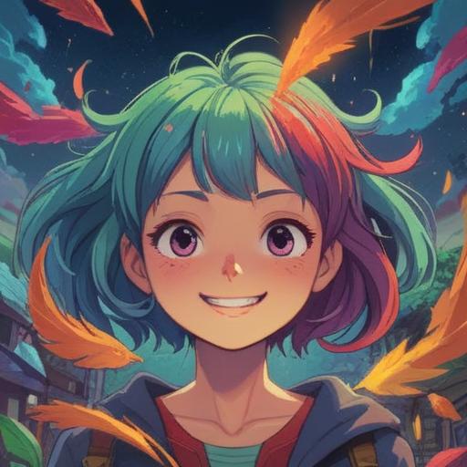 A bright and cheerful scene depicting a person with freshly dyed hair, vibrant colors reflecting their personality, smiling and enjoying life, surrounded by friends in a lively café, engaging in fun conversations, colorful decorations, light streaming through the windows, sense of happiness and freedom, 4k