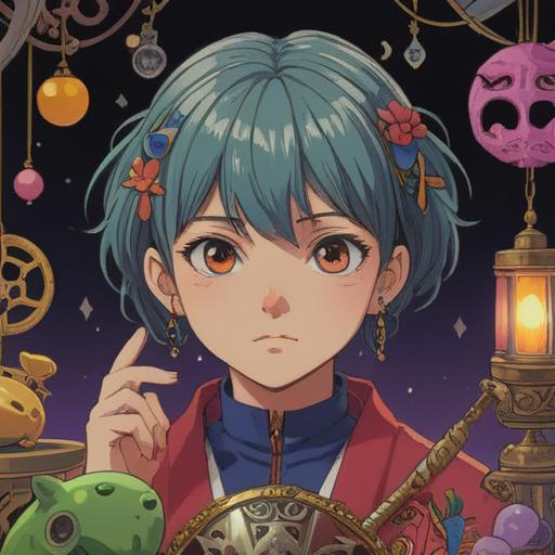 A whimsical scene depicting a character contemplating a haircut, surrounded by lucky accessories like charms and hairpins, vibrant colors, an inviting atmosphere, soft lighting, detailed expressions, a touch of magic, 4k