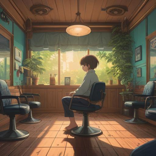 A serene scene depicting the spiritual significance of haircuts, a person sitting in a peaceful salon surrounded by natural elements, soft sunlight filtering through leaves, symbolic transformation represented by hair falling gently, a sense of renewal and liberation, harmonious atmosphere, calming colors, 4k