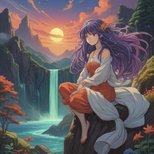 A serene and mystical landscape, a figure with abundant, flowing hair symbolizing spiritual energy, ethereal light surrounding the character, nature elements intertwining with hair, vibrant colors reflecting emotional depth, peaceful atmosphere, connection to the universe, detailed texture in hair, exploring spirituality, 4k