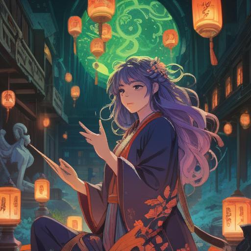 A spiritual illustration depicting a person with abundant hair, surrounded by glowing signs and symbols of good fortune, ethereal light radiating from their hair, mystical aura embracing them, harmonious colors, serene atmosphere, nature elements intertwined, symbolic representations of positivity, detailed character design, enchanting background, 4k