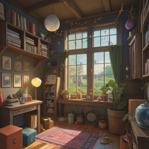 A whimsical scene featuring a person surrounded by quirky lucky items, colorful charms and trinkets scattered around, soft sunlight filtering through a window, conveying a sense of hope and positivity, playful atmosphere, inviting and cheerful, 4k