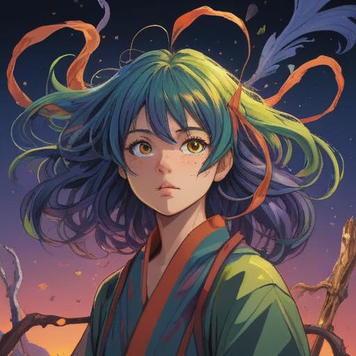 A surreal illustration depicting the urge to cut hair as a spiritual experience, intertwined hair floating gracefully, vibrant colors symbolizing transformation, serene background with ethereal elements, expressive facial emotions reflecting inner conflict and liberation, dreamlike atmosphere, 4k