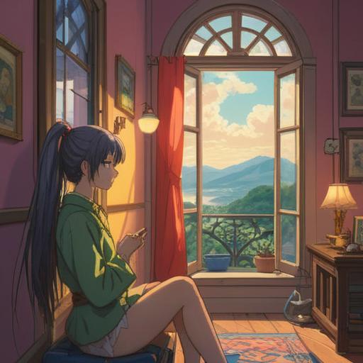 A serene and introspective scene, a person contemplating in front of a mirror, soft sunlight filtering through a window, symbolic hair scissors nearby, reflecting on personal growth and transformation, gentle aura, harmonious colors, serene facial expression, a sense of clarity and renewal, 4k