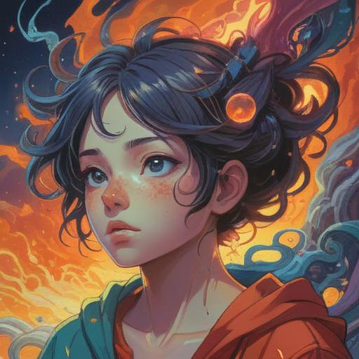 A mystical artwork depicting the spiritual significance of acne along the hairline, ethereal colors, abstract patterns representing energy flow, serene atmosphere, symbolic elements like lotus flowers and chakras, reflective character expressions, 4k