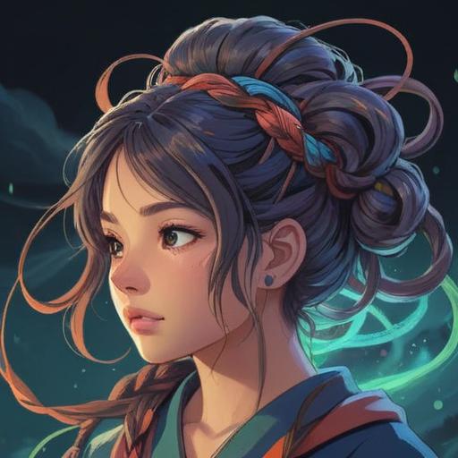 A mystical illustration of a hair knot symbolizing spiritual connections, flowing silky strands intertwined, surrounded by ethereal light, vibrant colors representing energy and balance, serene background with nature elements, ancient symbols subtly integrated, harmonious atmosphere, detailed textures, 4k