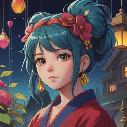 A whimsical and enchanting scene, a hair knot adorned with sparkling lucky jewelry, intricate designs of gems and charms, a beautiful blend of colors shimmering, surrounded by a serene and magical atmosphere, soft focus on the jewelry details, highlighting the beauty of the hair knot, nature-inspired elements in the background, 4k