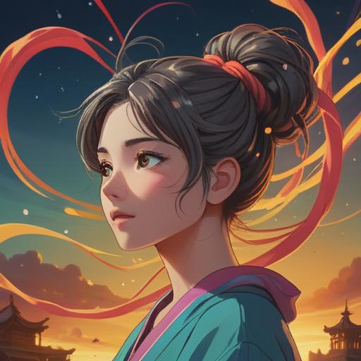 A serene and mystical scene depicting a person with hair tied in a knot, surrounded by ethereal light, representing spiritual awakening, calming aura, nature elements like trees and flowers, symbols of intuition and guidance floating around, peaceful expression, harmonious color palette, capturing the essence of spiritual signs, high detail