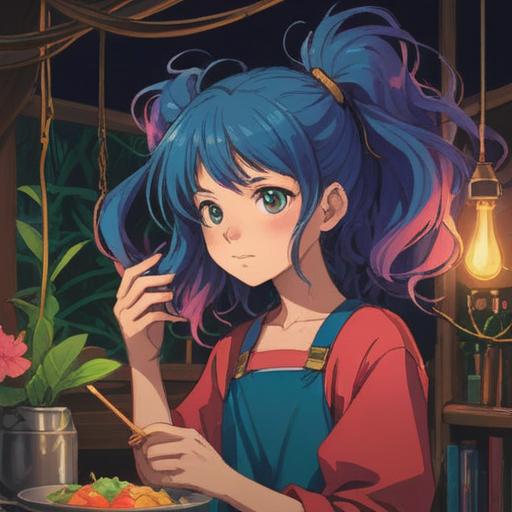 A soothing scene depicting a character applying a nourishing hair treatment, vibrant colors, a relaxed atmosphere, essence of self-care, gentle hands working through hair, natural light filtering through a window, showcasing healthy, flowing hair, emphasis on the transformation, calming background elements like plants and soft textiles, 4k