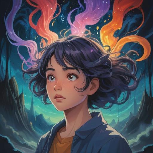 A surreal dreamscape illustration, featuring a person experiencing hair loss, symbolic representation of spiritual signs, ethereal atmosphere, vivid colors, floating objects representing thoughts and worries, mystical creatures observing from the background, dream-like quality, evocative imagery, 4k