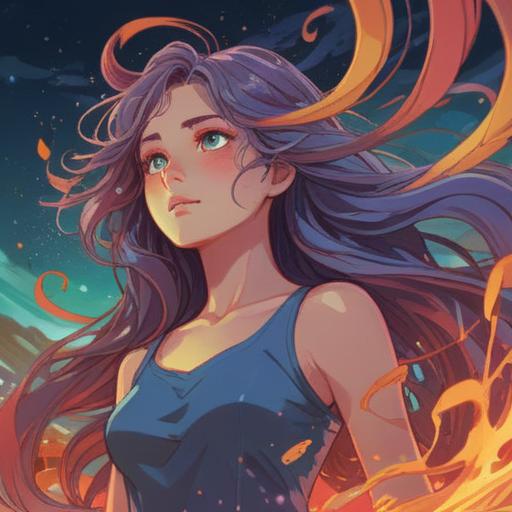 A spiritual illustration showcasing hair waves as a positive sign, ethereal light surrounding flowing hair, vibrant colors reflecting energy, serene facial expression, nature elements in the background, mystical atmosphere, detailed texture of hair, harmony and balance, 4k