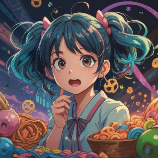 A whimsical scene depicting a character experiencing a moment of surprise as a hair tie snaps, surrounded by scattered lucky charms, vibrant colors, playful atmosphere, detailed expressions, soft light illuminating the background, elements of good fortune like four-leaf clovers and lucky coins, capturing the essence of serendipity, 4k