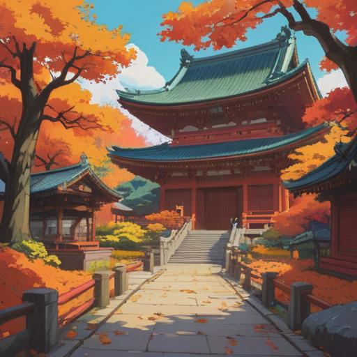 A serene landscape featuring Yatotorijinja Shrine, vibrant autumn foliage surrounding the shrine, people engaging in fortune enhancement activities like drawing omikuji, a peaceful atmosphere, traditional Japanese architecture, soft sunlight filtering through the trees, harmonious connection with nature, cultural richness, 4k