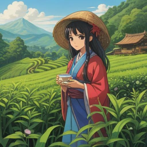 A serene and culturally rich scene depicting the essence of visiting Yame, traditional tea fields in the background, lush greenery, a welcoming local festival, friendly locals in kimono attire, cultural activities such as tea ceremonies, beautiful landscapes, a tranquil atmosphere, harmony between nature and tradition, 4k