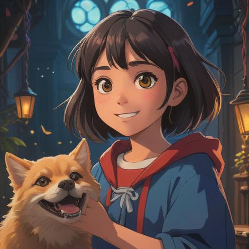 A charming portrait of a girl with prominent canines, radiant smile, playful expression, sparkling eyes, soft lighting highlighting her unique features, a whimsical background of blooming flowers, gentle pastel colors, inviting atmosphere, 4k