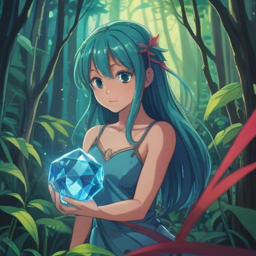 A serene illustration of a crystal glowing softly, surrounded by a calming aura, reflecting various shades of blue and green, gentle light illuminating a peaceful setting, ethereal floating particles, soothing nature elements like plants and water, conveying a sense of healing and tranquility, 4k