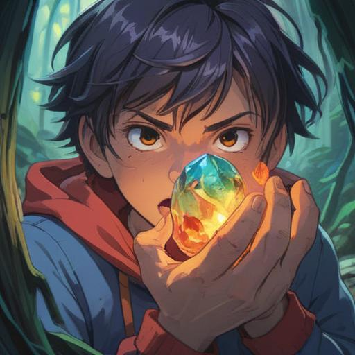 A vibrant and expressive illustration of a lucky stone being held tightly in a person's hand, a look of frustration on their face, an urban background with dark clouds above to symbolize falling emotions, glowing aura around the stone representing hope and luck, contrasting colors between the stone and the surroundings, dynamic lighting effects, 4k