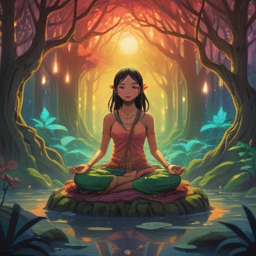 A thought-provoking illustration depicting skin issues as a spiritual sign of growth, vibrant colors, ethereal atmosphere, person meditating with glowing skin, surrounded by positive energy waves, nature elements symbolizing healing, reflective expression, serene environment, 4k