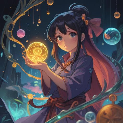 A glowing-skinned person radiating spiritual power, surrounded by mystical symbols and lucky charms, ethereal light illuminating the scene, serene atmosphere, vibrant colors, enchanting details, conveying a sense of tranquility and positive energy, 4k