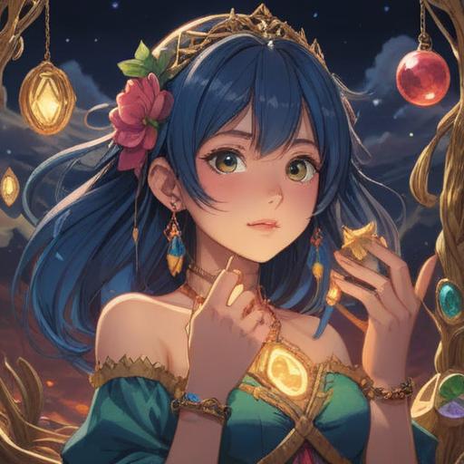 A captivating illustration of a person experiencing a skin-tingling sensation, surrounded by sparkling lucky jewelry, reflecting a moment of joy and discovery, vibrant colors, intricate details on the jewelry, a dreamy atmosphere, ethereal lighting, emotional connection with the jewelry, mystical elements, 4k