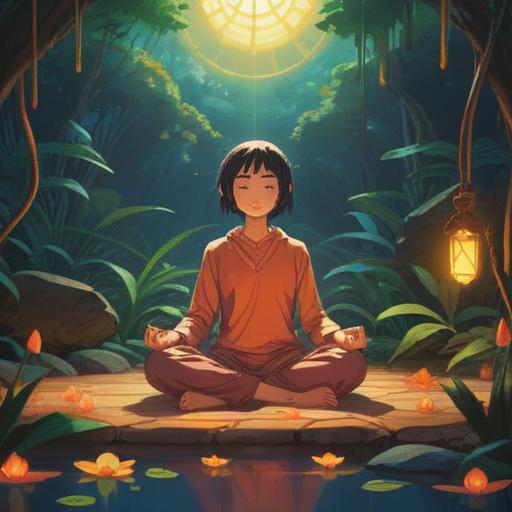 A serene and peaceful scene depicting a person meditating in a sunlit space, glowing skin radiating warmth and a sense of tranquility, surrounded by soft, ethereal light, symbols of spirituality like lotus flowers and gentle waves, an aura of positive energy and wellness, lush greenery in the background, harmony with nature, 4k